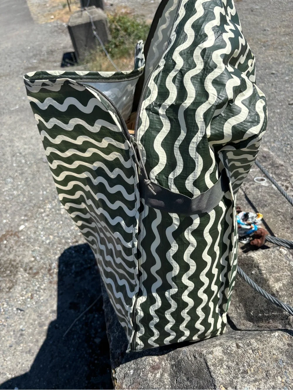 XL handy Water resistance Green Wave Pattern Canvas Tote Bag - for the car etc